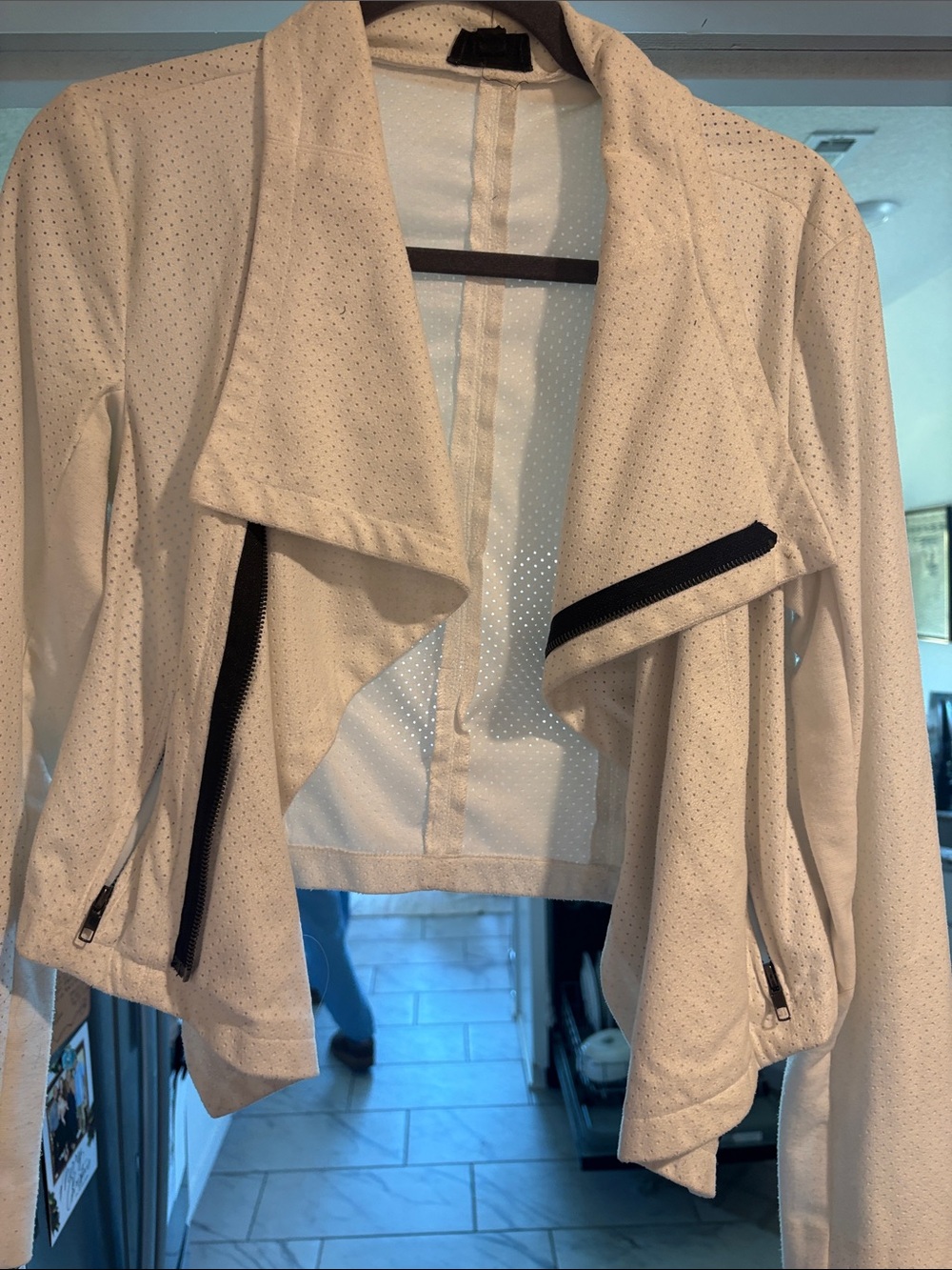 Fate Cream Perforated Draped Zip Blazer